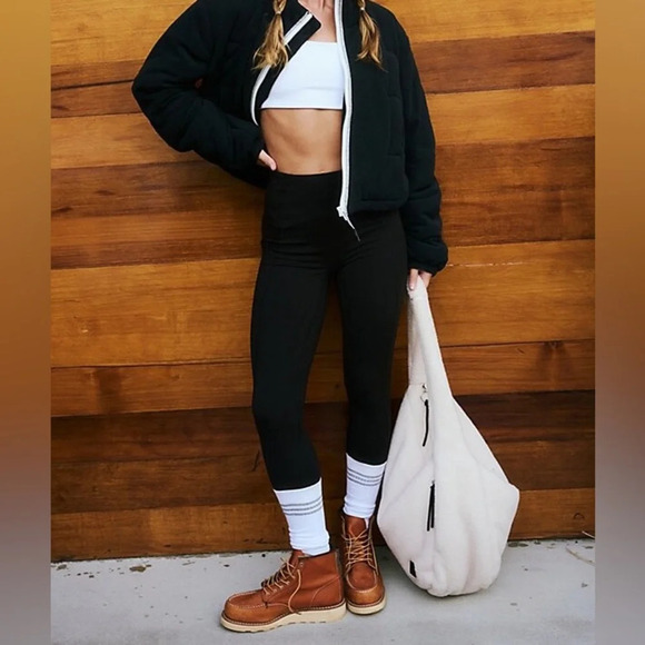 NWT new FREE PEOPLE sock it to me leggings medium black knit sweater bottom - Picture 1 of 17